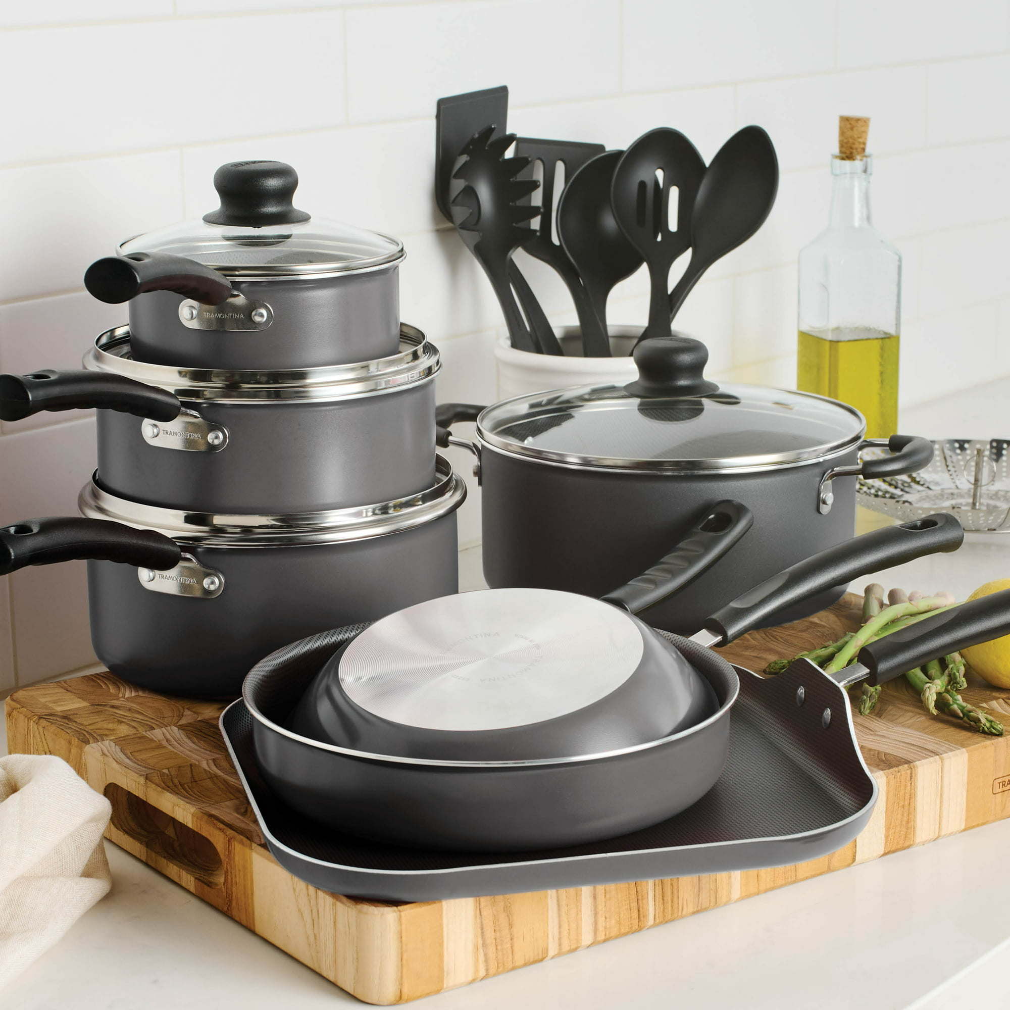 Tramontina Primaware 18 Piece Non-stick Cookware Set, Steel Gray Doba Tramontina
